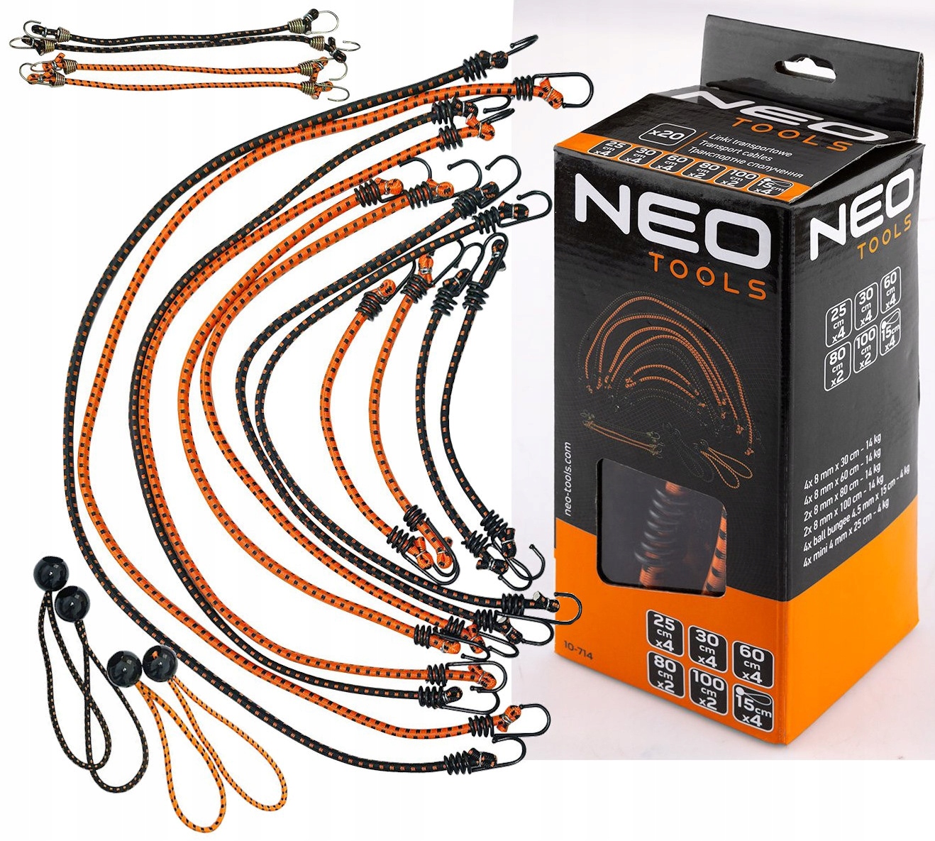 Gumy gumki linki elastyczne transportowe z haczykami zestaw mix 20szt Neo