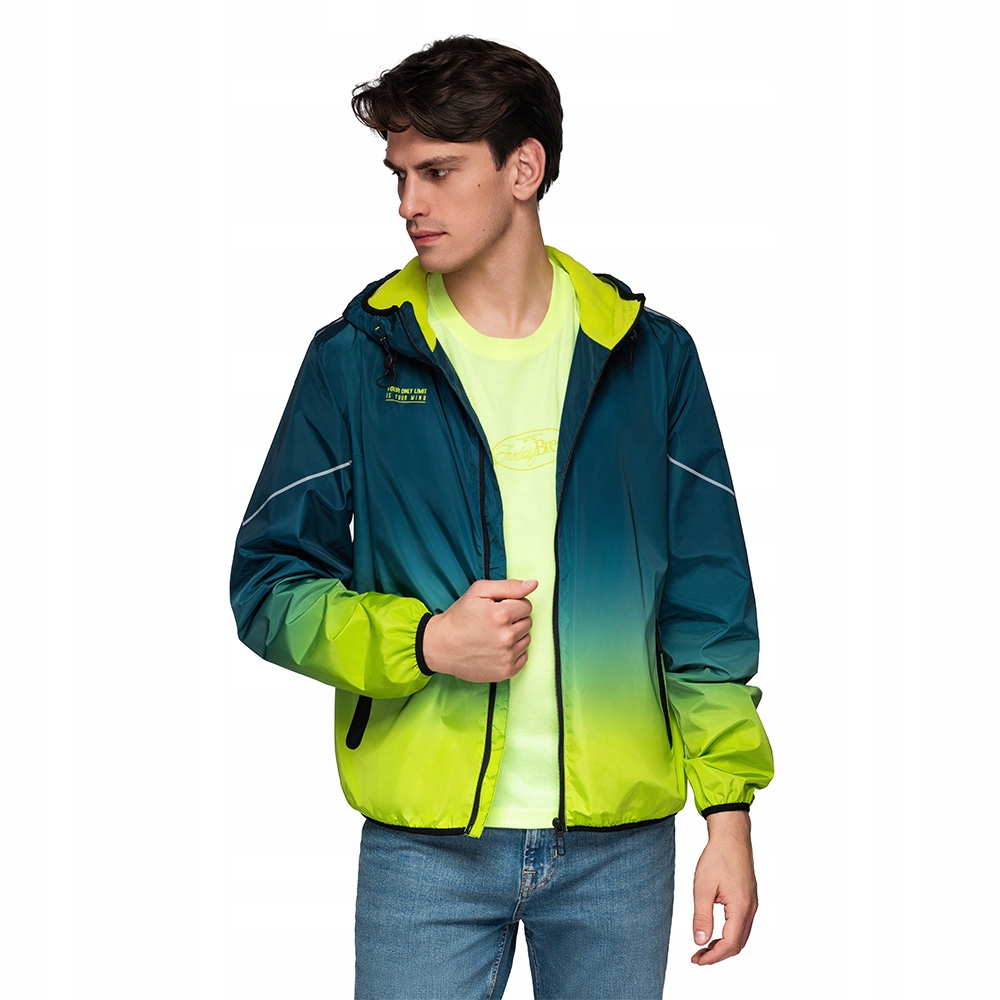 Sportovní pánská bunda s fleecovou podšívkou tyrkysově-limetková V1 C641 XL