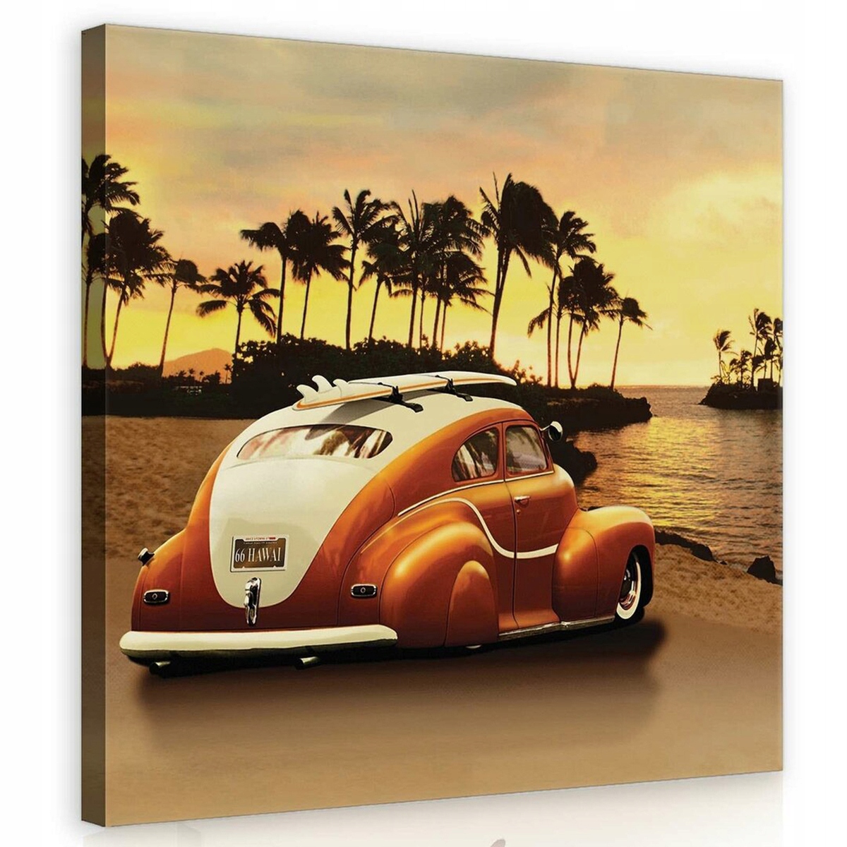 Obraz Na Plátně Canvas 80x80 Pláž Auto Garbus Moře Západ
