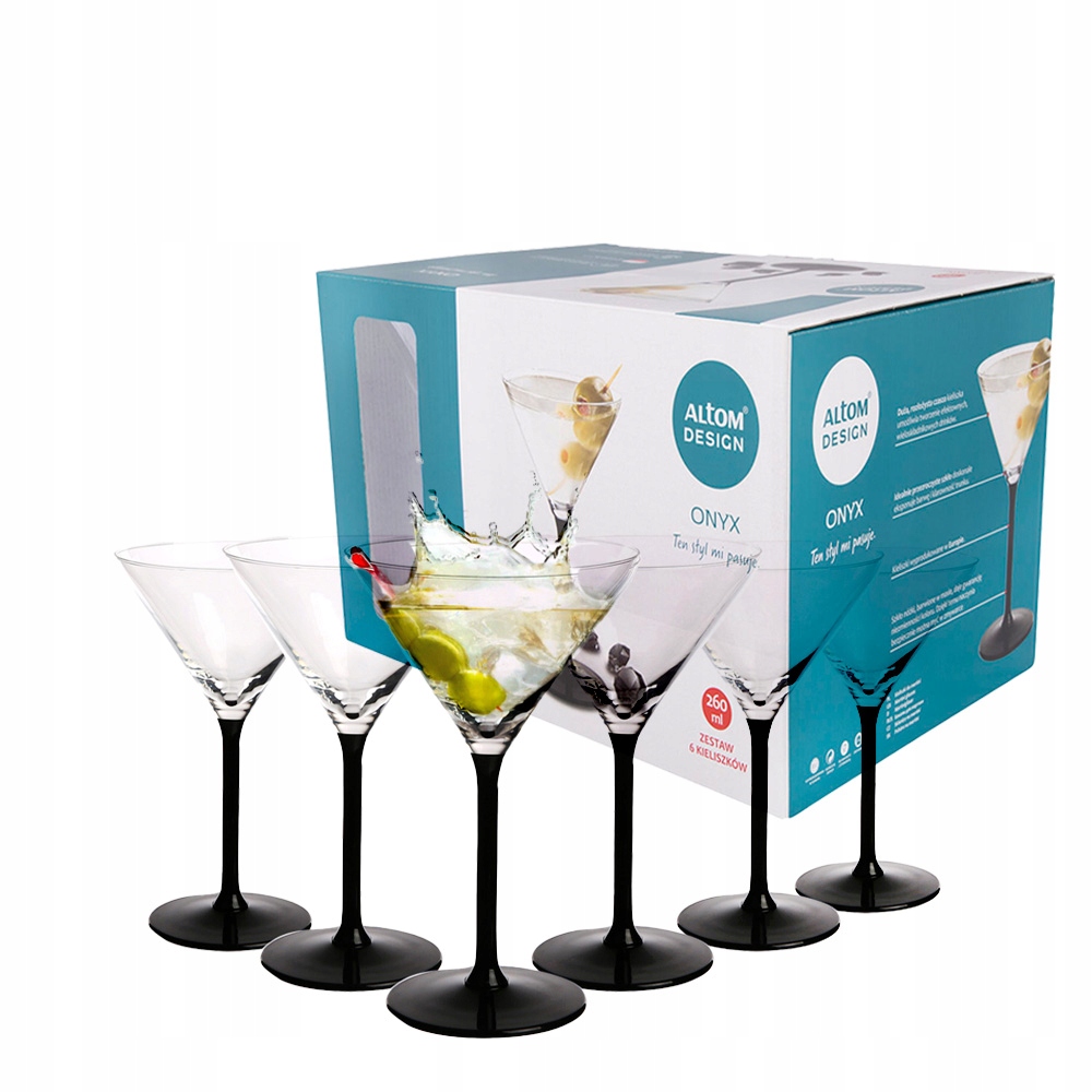 Kieliszki do martini komplet Altom Design Onyx czarna nóżka 260 ml 6 sztuk