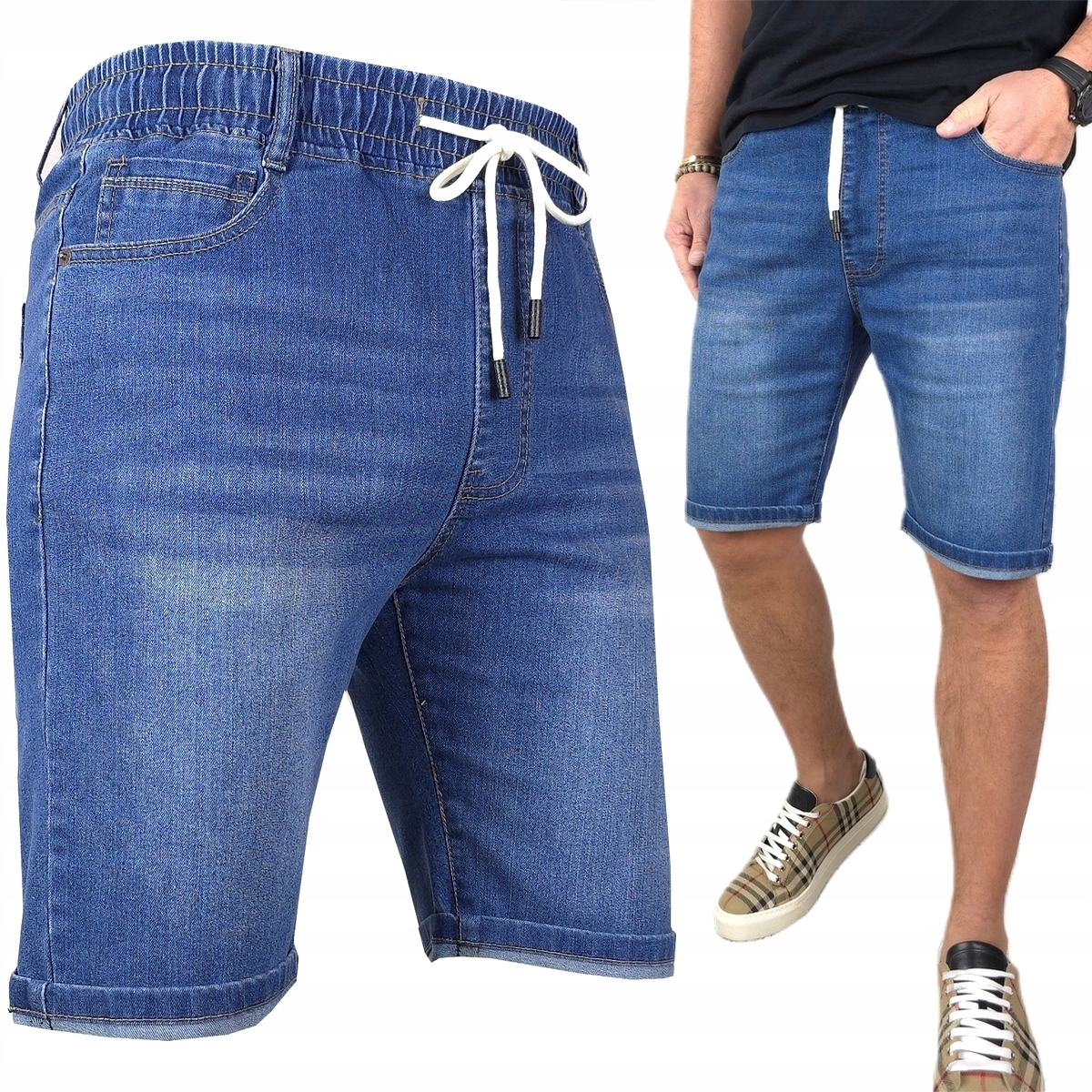 Spodenki męskie Jeansowe Krótkie spodnie Z Kieszeniami Pas Z Gumką, 515 S