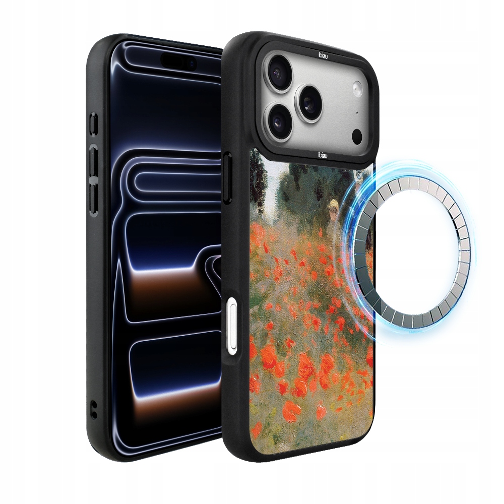 Etui do iPhone 17 Pro Ibizu DropGuard Matt z MagSafe, Monet, pole maków
