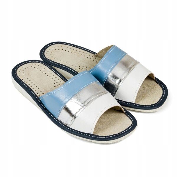 KAPCIE DAMSKIE PANTOFLE KLAPKI SKÓRZANA WKŁADKA Marka Nowo