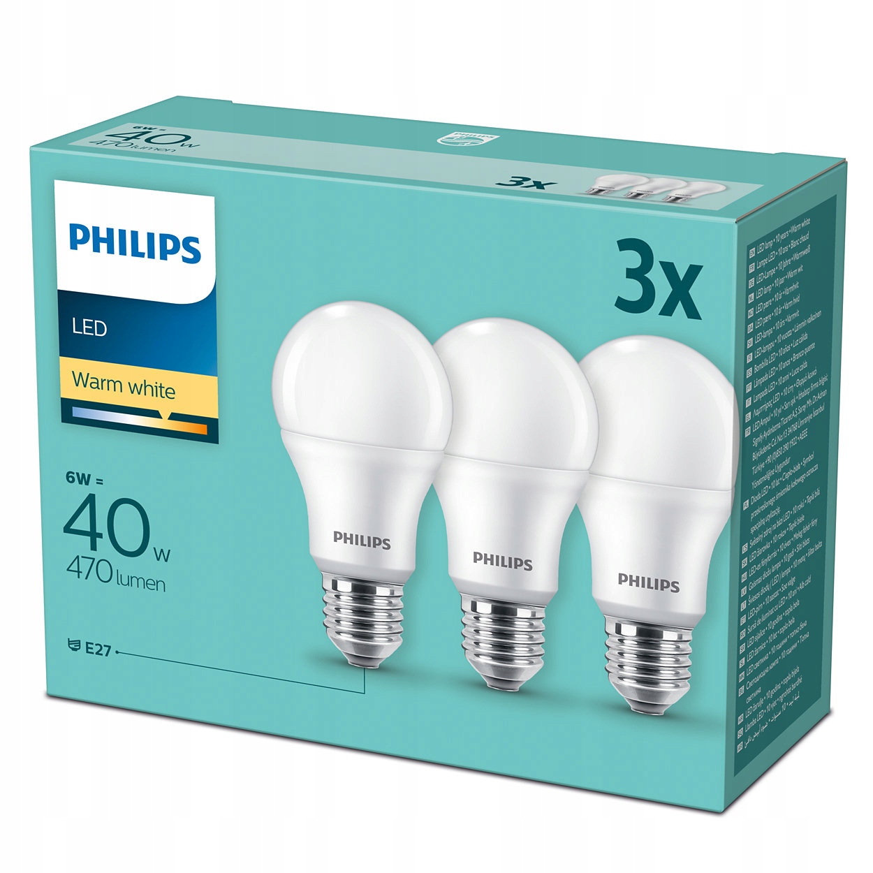 

3x Żarówka E27 Philips Led 6W = 40W 2700k A60