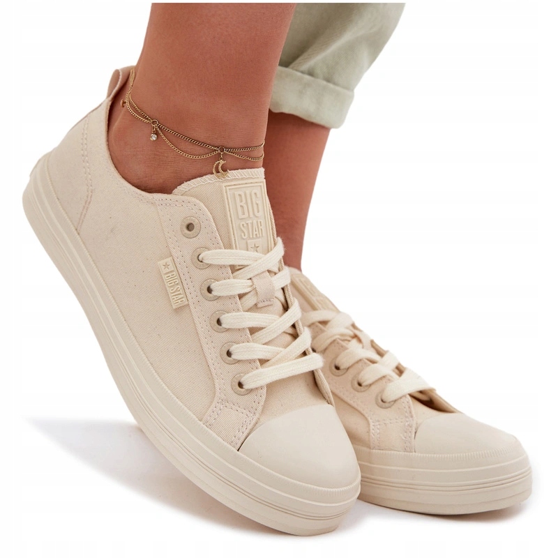 Dámské Nízké Tenisky Big Star Šněrovací Látkové TT274818 Béžové 40
