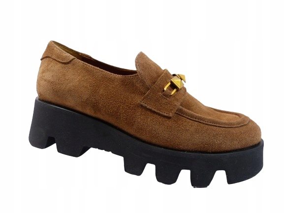 Hnědé dámské polobotky na platformě pro každodenní nošení, kožené mokasíny Karino 39