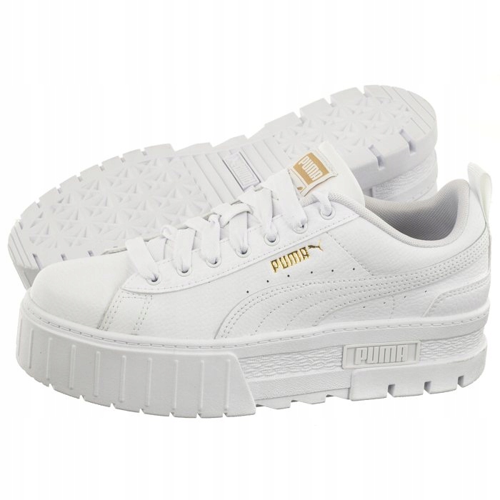 Boty na platformě Kožené tenisky Puma Mayze Lth Jr 384527 Bílé