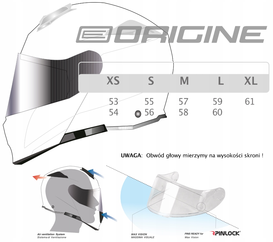 Kask ORIGINE DELTA BASIC SOLID white gloss M Waga produktu 1450 g