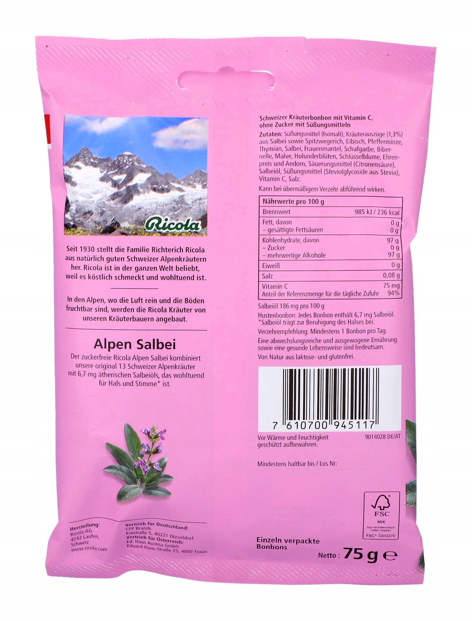 Ricola Alpen-Salbei Cukierki bez Cukru 75 g — 9