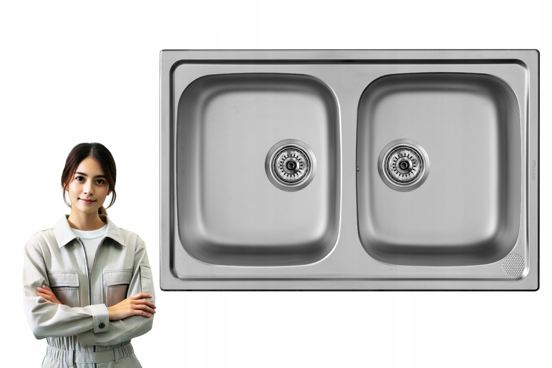 Pyramis Zlewozmywak stalowy dwukomorowy Athena (79x50) 2B Len stal Inox