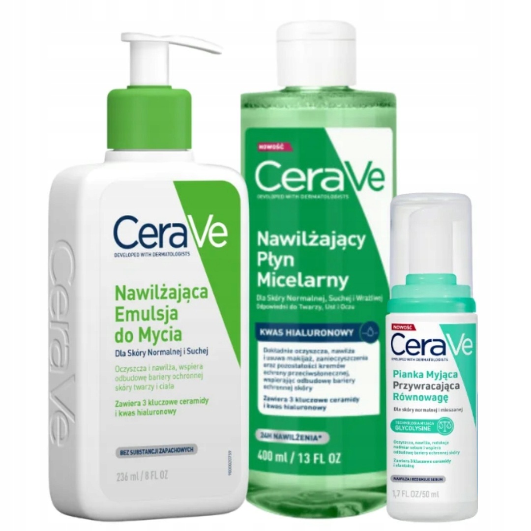 CeraVe Nawilżający płyn micelarny 400ml+Emulsja do mycia twarz ciało 236ml