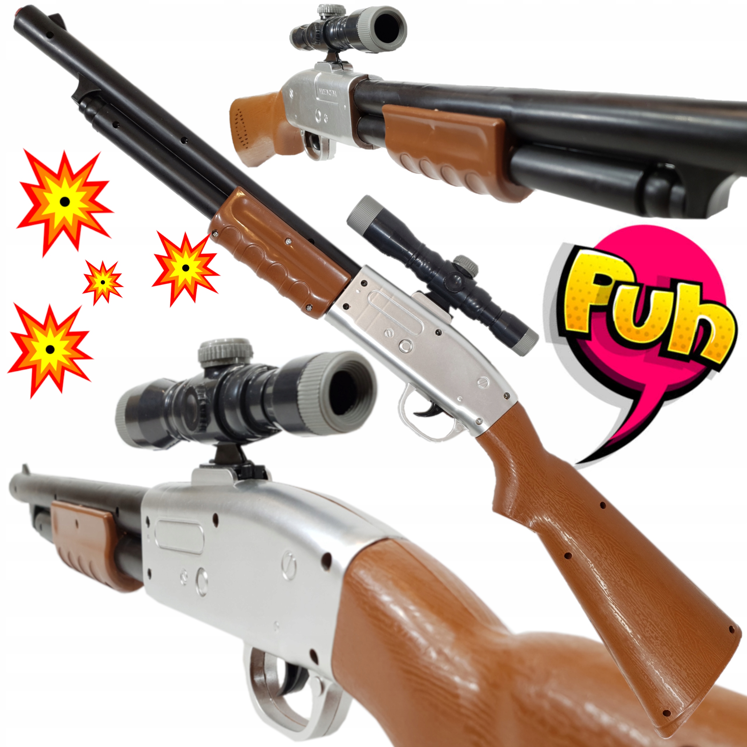 STRZELBA HUKOWA WINCHESTER KARABIN PUKAWKA EFEKTY DŹWIĘKOWE + LUNETA 66CM Marka inna