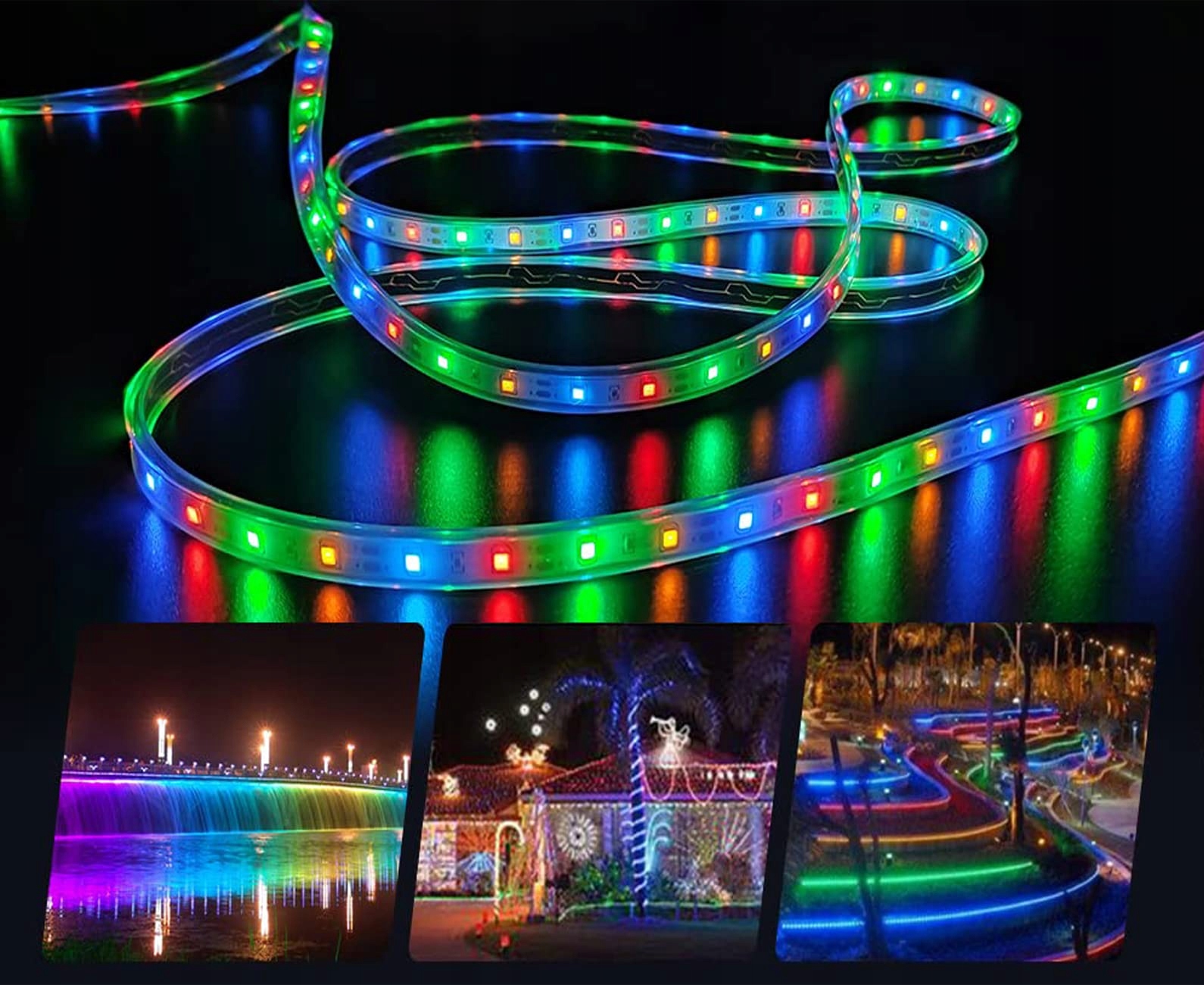 SOLAR LED Taśma 10m 560 LED RGB Zmiana Kolorów Wodoodporna Na Patio — miniatura 4
