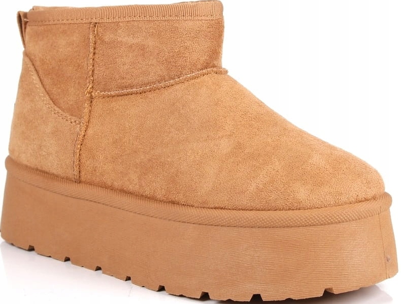 Dámské Zateplené Sněhule Hot Nízké Boty Na Platformě Camel Semišové 40