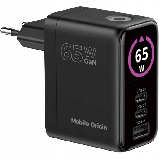 Síťová nabíječka 65W Usb-c Pd GaN Mobile Origin, displej, kompaktní