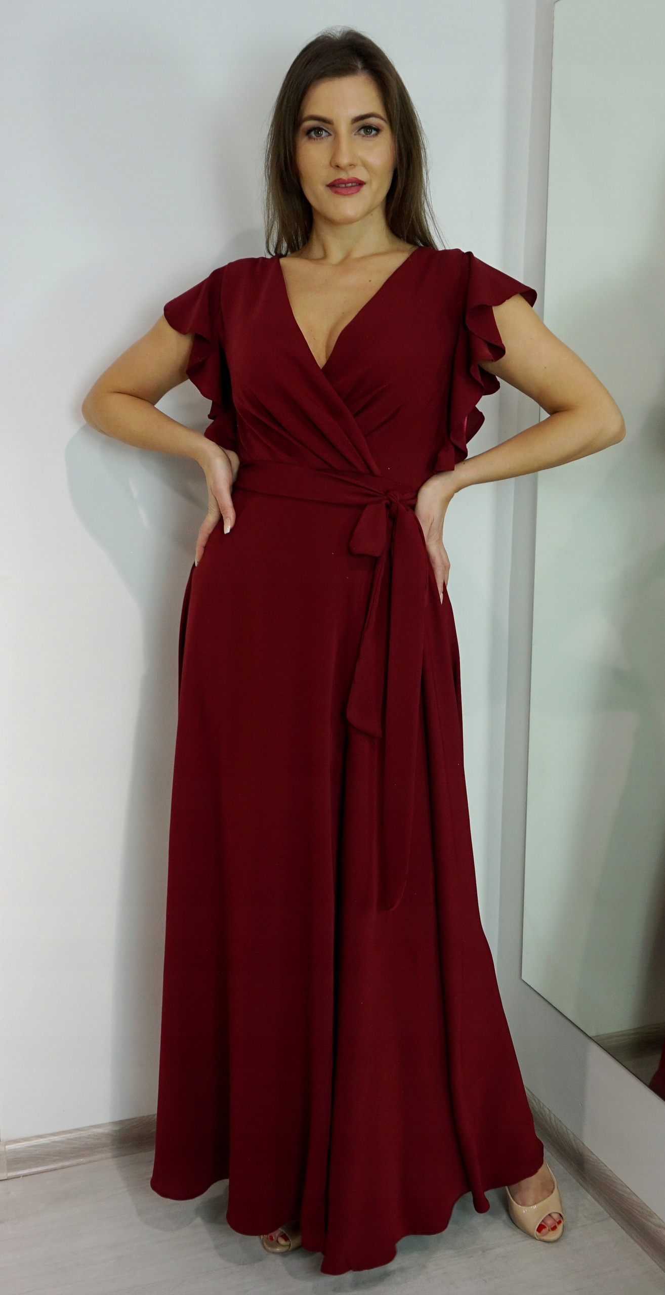 SUKIENKA WIZYTOWA DŁUGA FALBANKA RĘKAWEK r. 36 Rozmiar 36