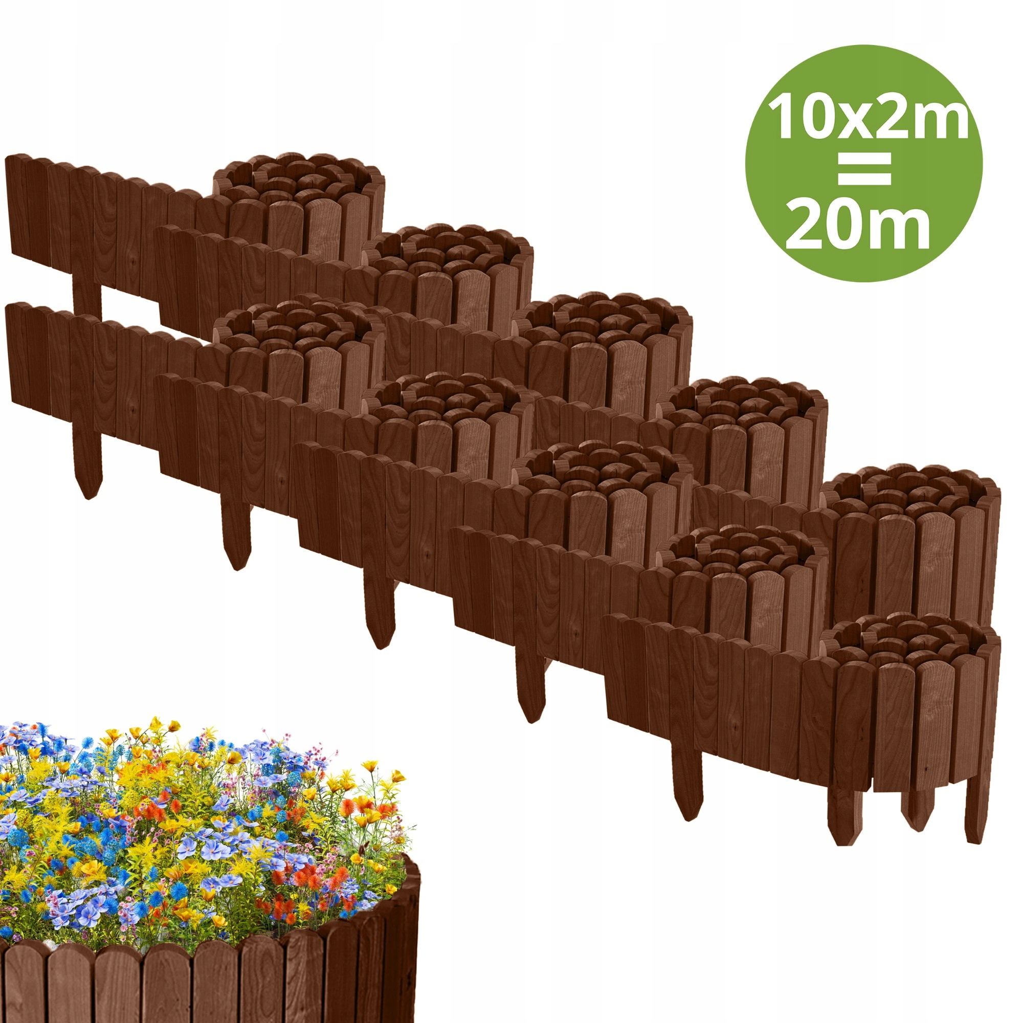 Zahradní Plot dřevěný, borovicový 2000 cm (10 x 200 cm), výška 10 cm, hnědý