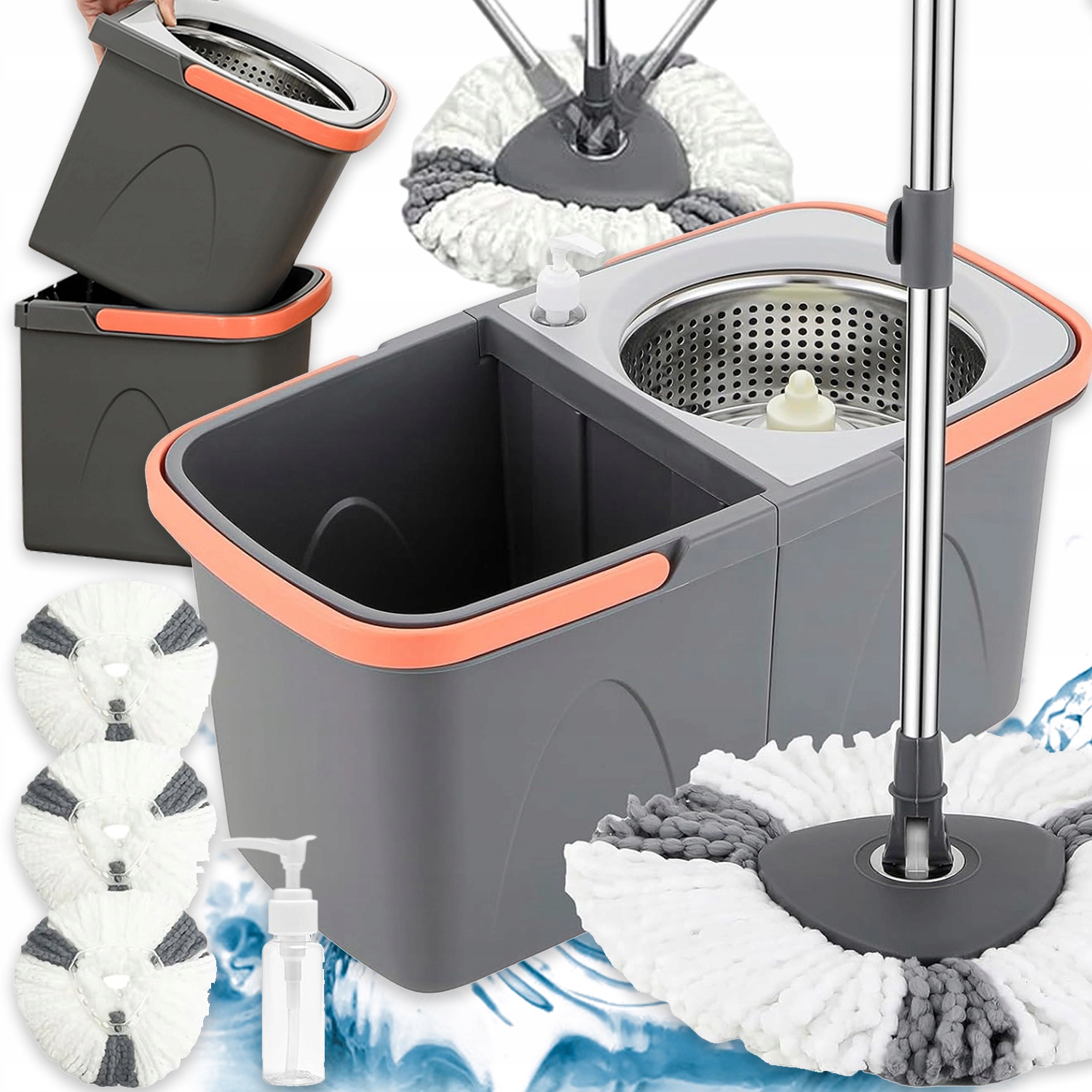 Levně Rotační Mop 360 Spin Turbo 2V1 Návleky Mikrovlákno Kbelík Sada