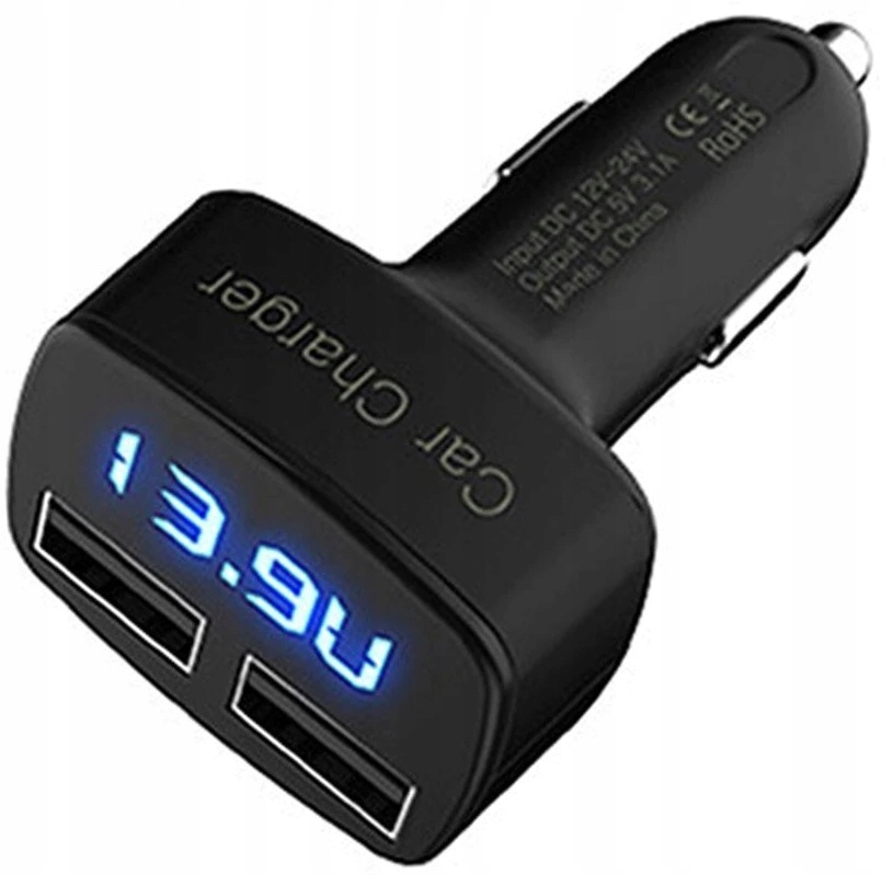 

Woltomierz ładowarka 2xUSB 3,1A termometr 4 w 1