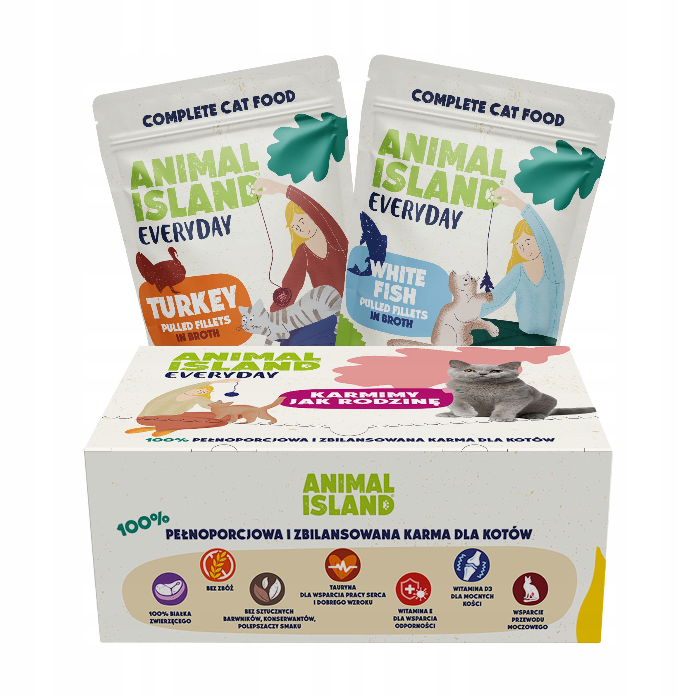 Animal Island Denní Krmivo Mokré pro kočky Krůta Bílá Ryba Sada 80x85g