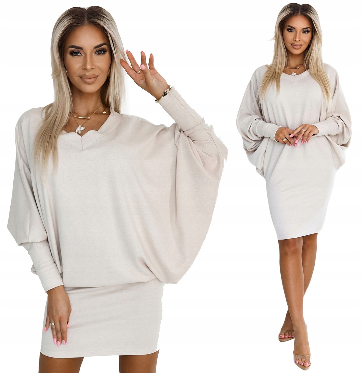 Módní Šaty Z Elastického Materiálu Béžové 2XL/3XL