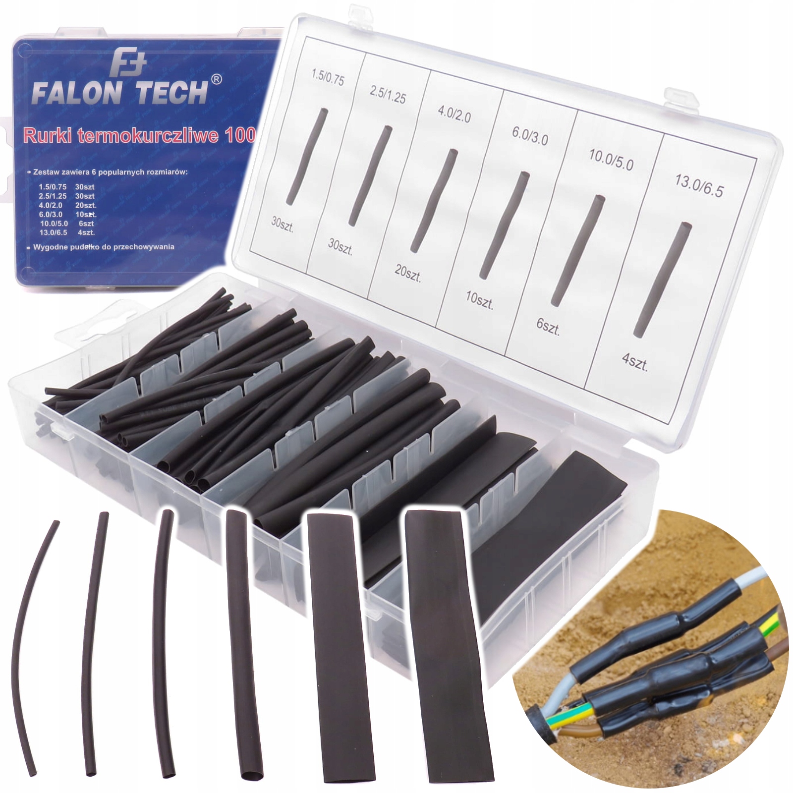 ZESTAW RUREK RURKI TERMOKURCZLIWE CZARNE 100 SZT