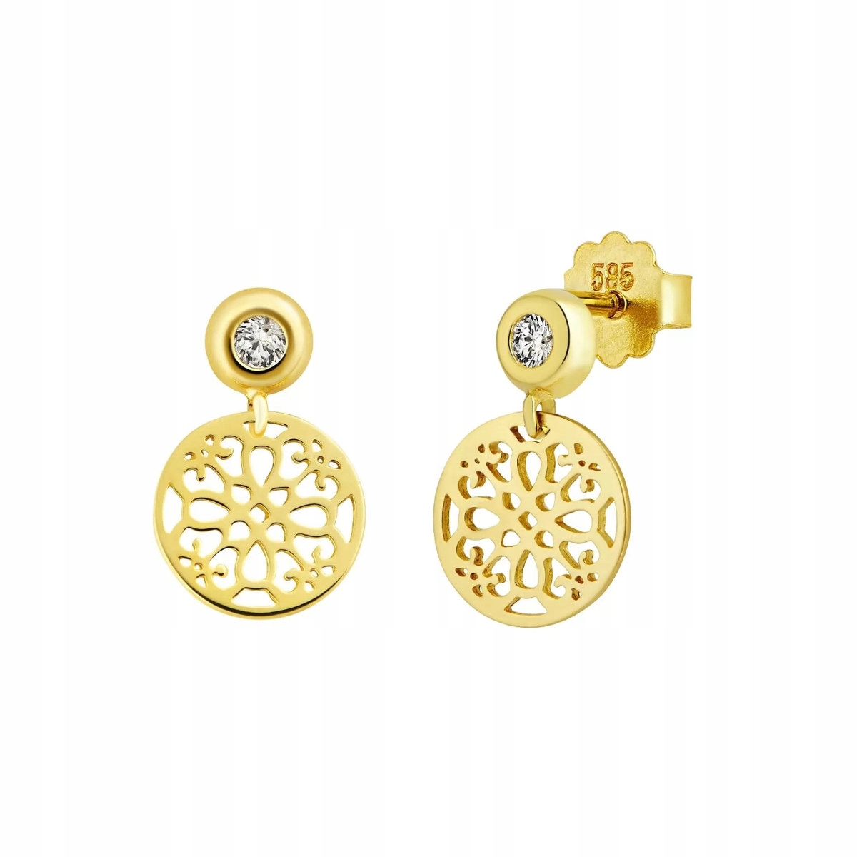 Zlaté náušnice s prolamovaným marockým kruhem a zirkonem 585