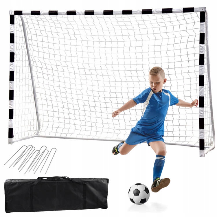 Duża Metalowa Bramka Piłkarska 300 x 205 x 90 cm Przenośna Dla Dzieci