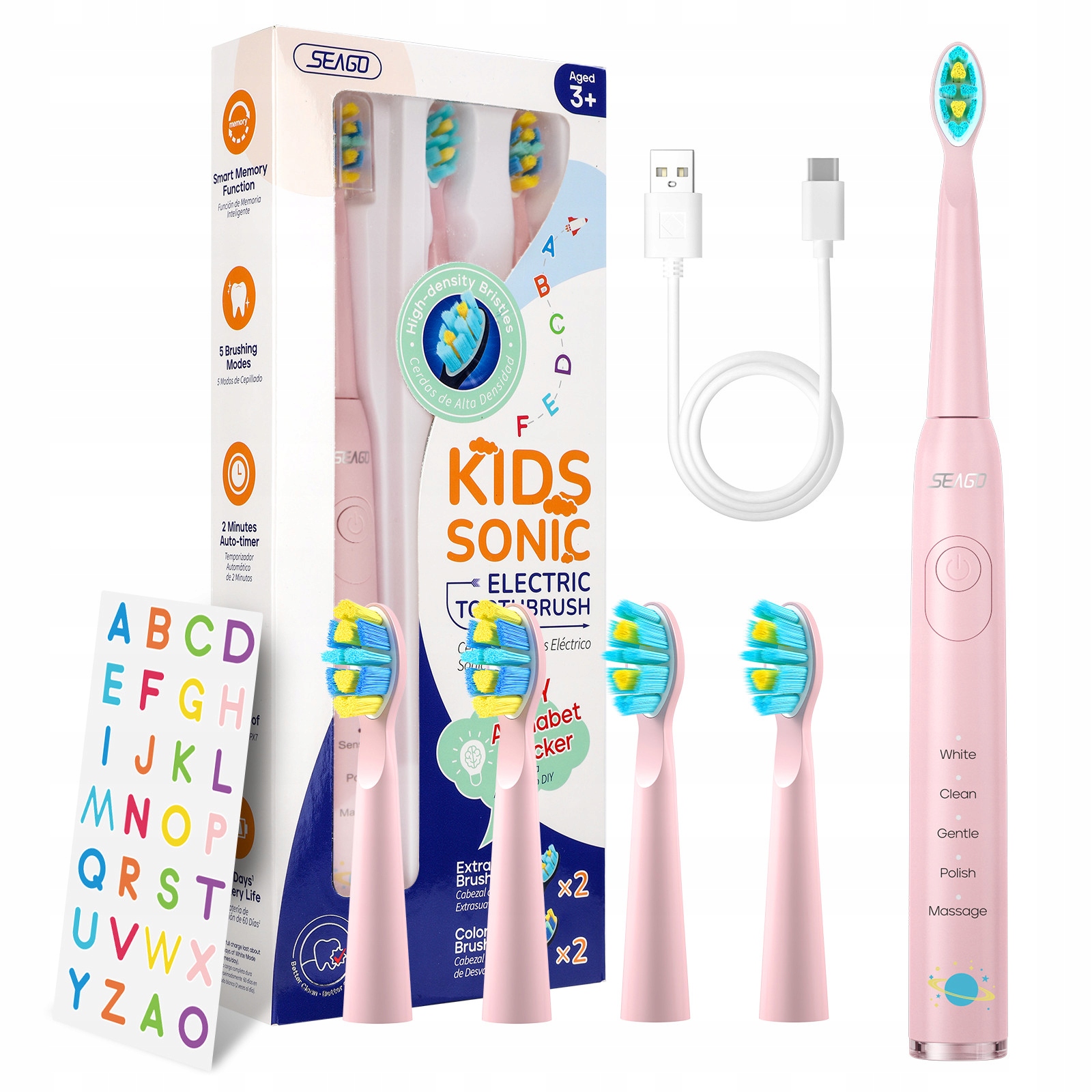 SEAGO Szczoteczka Elektryczna Dla Dzieci 6+ Z Timerem USB IPX7 5 Trybów — miniatura 9