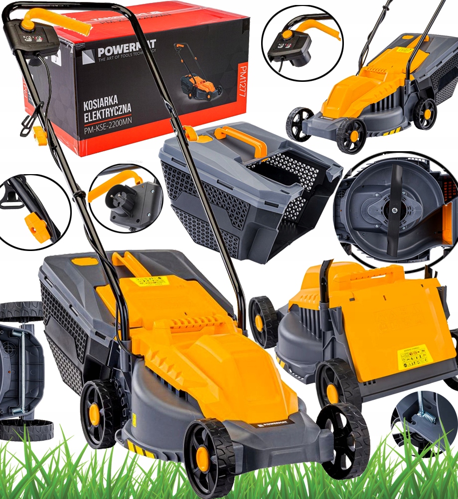 Elektrická Kosačka Na Trávu 2200 W, Nôž 32 CM, Ľahká, Veľký Kôš 30 L, Antiheat