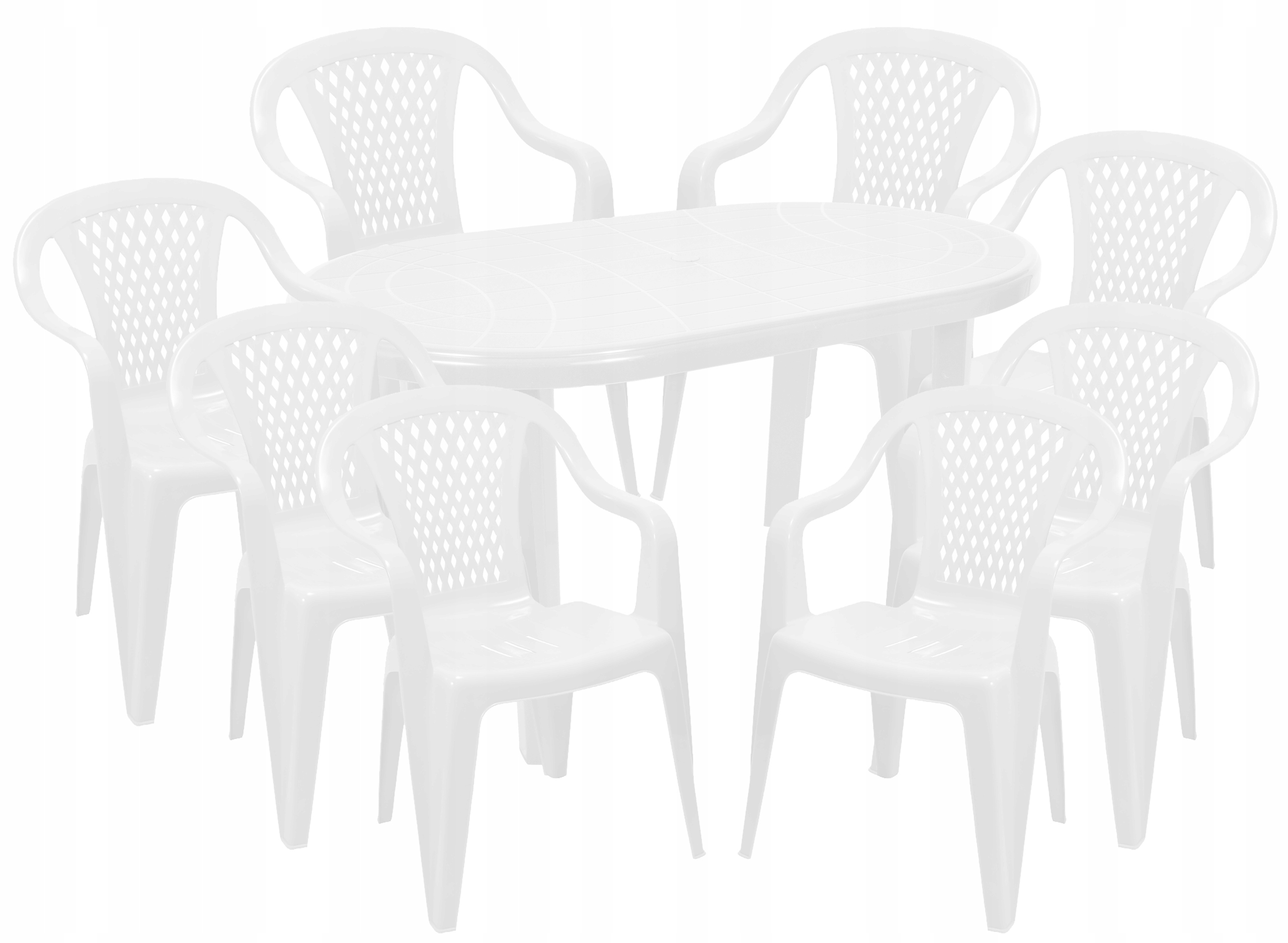 MOCNY BIAŁY ZESTAW 8+1 KRZESŁA STÓŁ PLASTIK OGRÓD