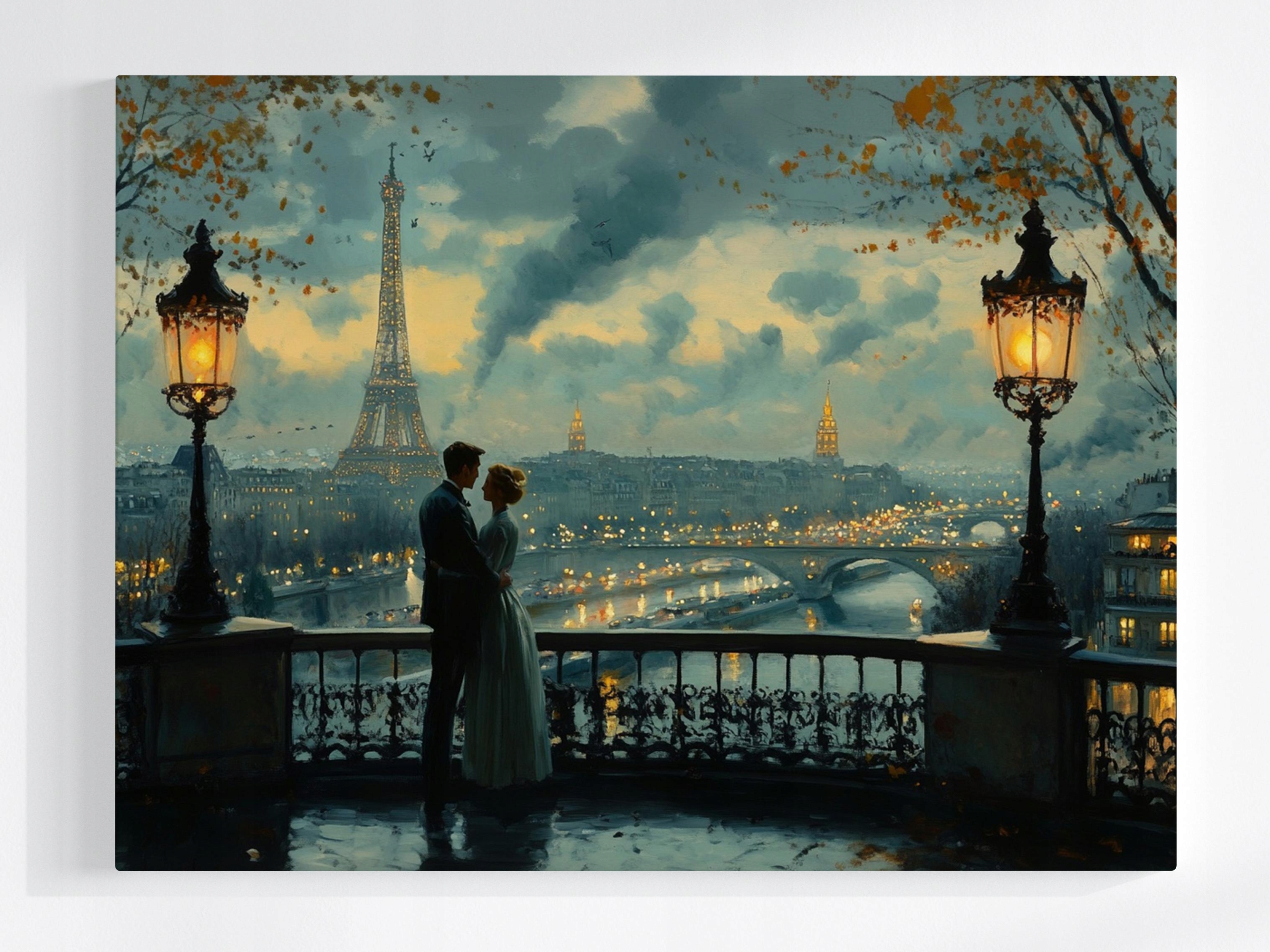 Obraz Na Plátně Canvas Paříž Eiffelova Věž Pár Romantický Večer 80x60
