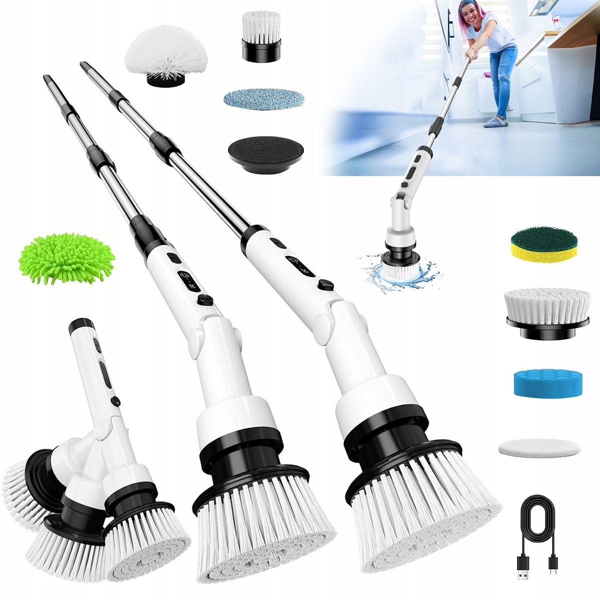 Akumulátorový čisticí kartáč Sada 9 x Koncovky Mop