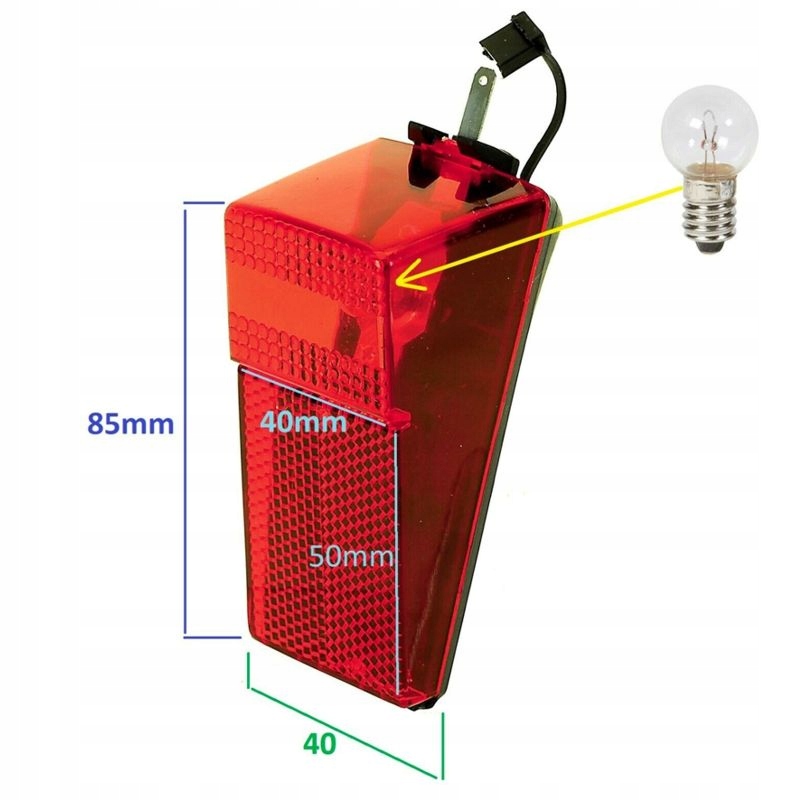 Lampa Lampka rowerowa tylna na błotnik pod DYNAMO z przewodem + żarówka 6V Marka Inna marka