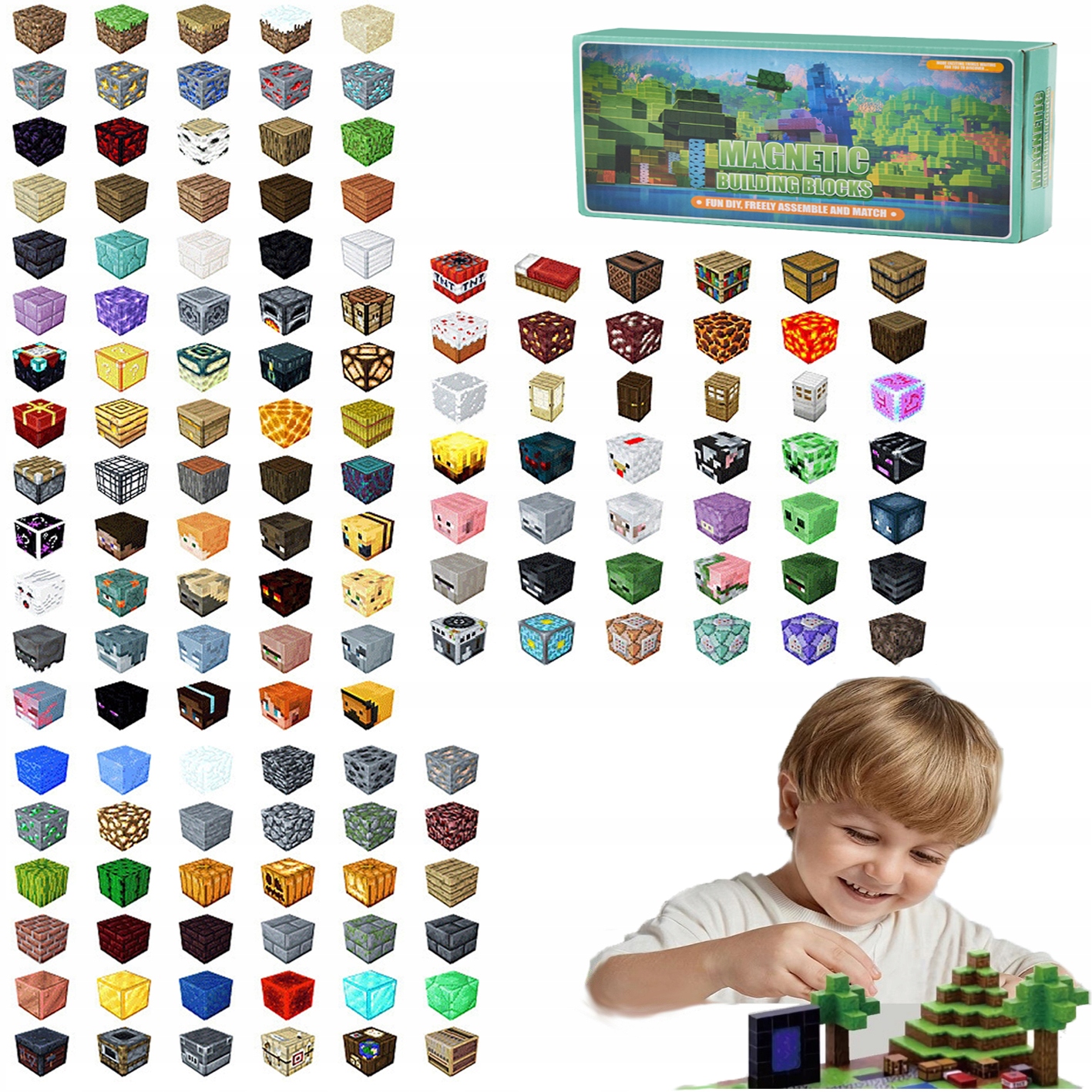 MAGNETYCZNE KLOCKI MINECRAFT DLA DZIECI ZABAWKA LOSOWE MAGNETYCZNE 100SZT