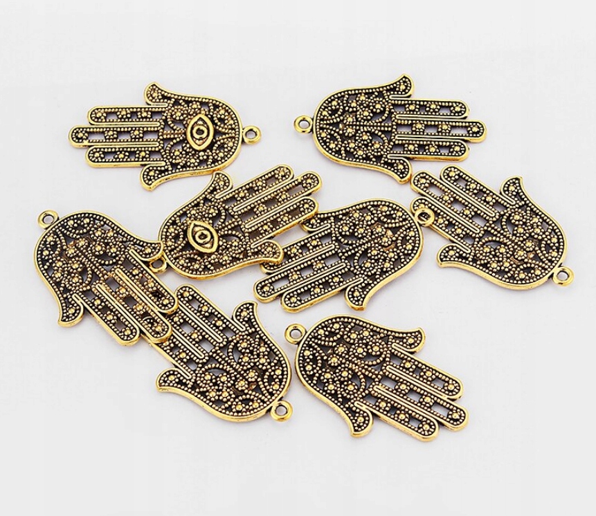 HAMSA ZAWIESZKA DŁOŃ RĘKA FATIMY AMULET TALIZMAN Kolor dominujący złoty