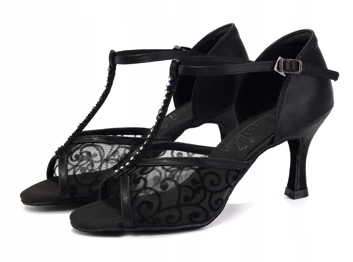 Buty Do Tańca Taneczne Damskie Czarne Z Szybkim Zapięciem 7,5cm