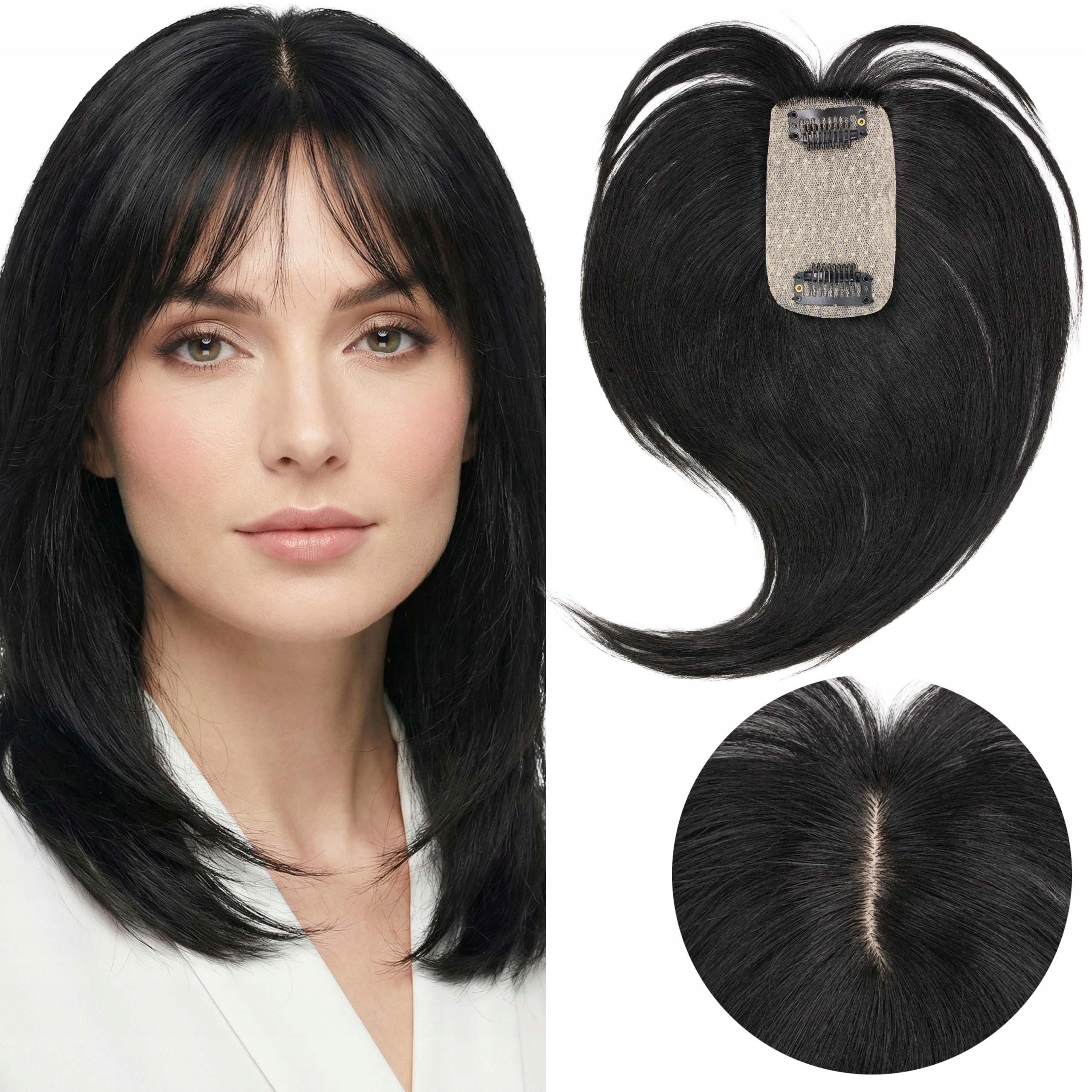 Topper Tupet z asijských přírodních vlasů ofina Clipin Klipsy černá