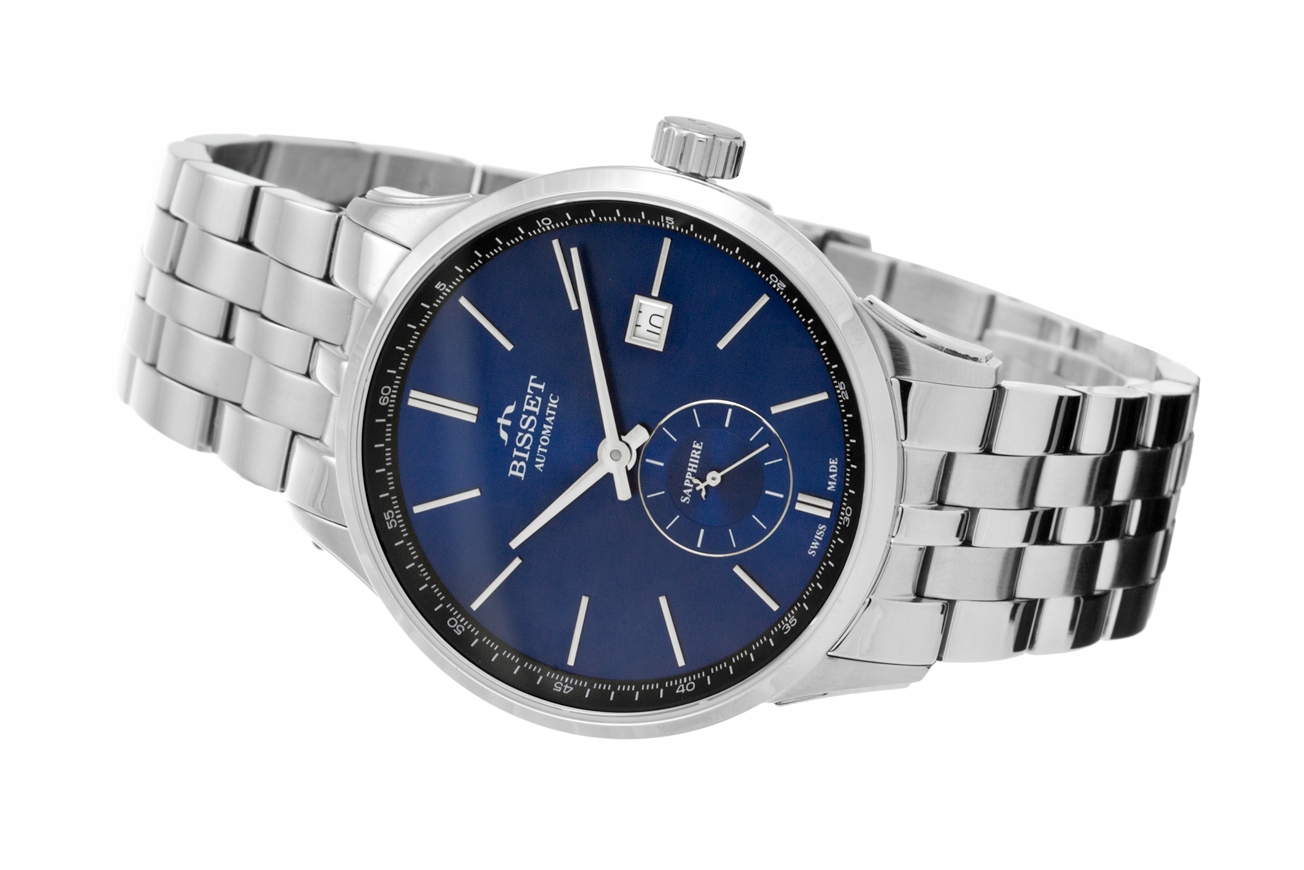 Švýcarské elegantní Pánské hodinky Bisset BIS1610 safírová datová krabička Gravírování
