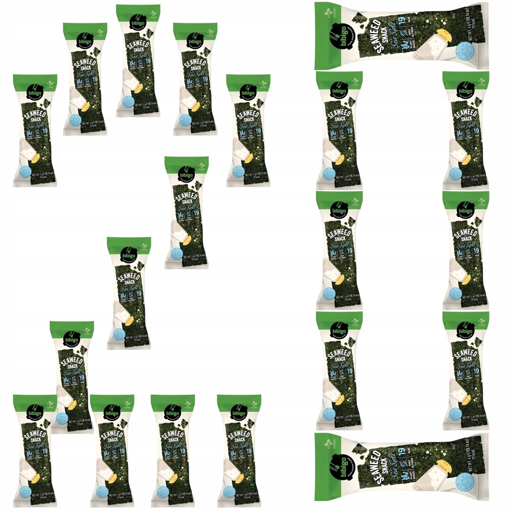 20x Koreańskie Nori Snacks Chrupiące Wodorosty Prażone Sól Morska 4g Bibigo