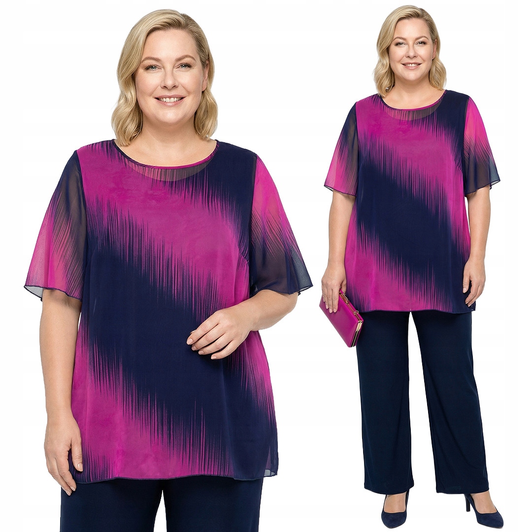 Šifonová tunika růžový vzor gradient plus size velikost 58
