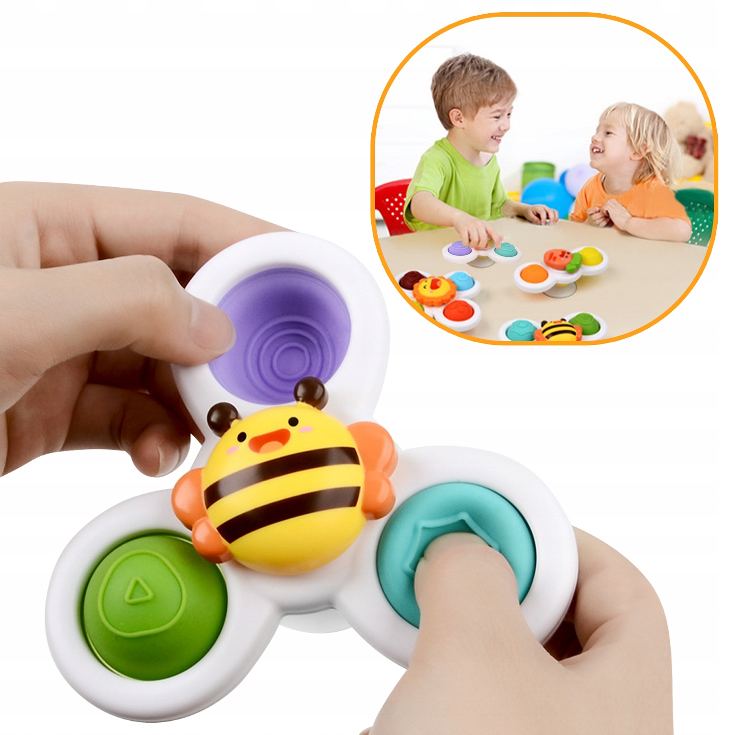 3 X FIDGET SPINER ZABAWKA DO KĄPIELI SENSORYCZNA GRZECHOTKA Z PRZYSSAWKĄ Wiek dziecka 3 m +