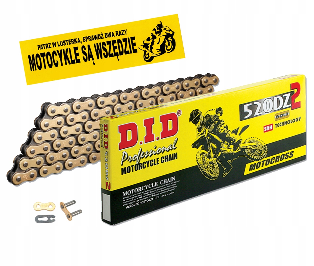 ŁAŃCUCH NAPĘD-OWY DID 520 DZ2 GB 102 OGNIWA ZŁOTY MOTOCROSS
