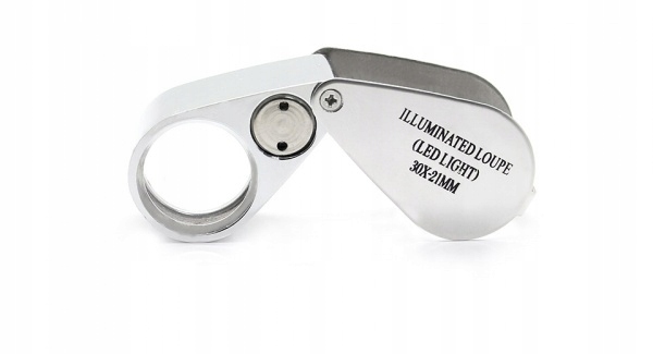 LUPA JUBILERSKA 30x - 21mm 2x LED PODŚWIETLANA ALU Model LED21