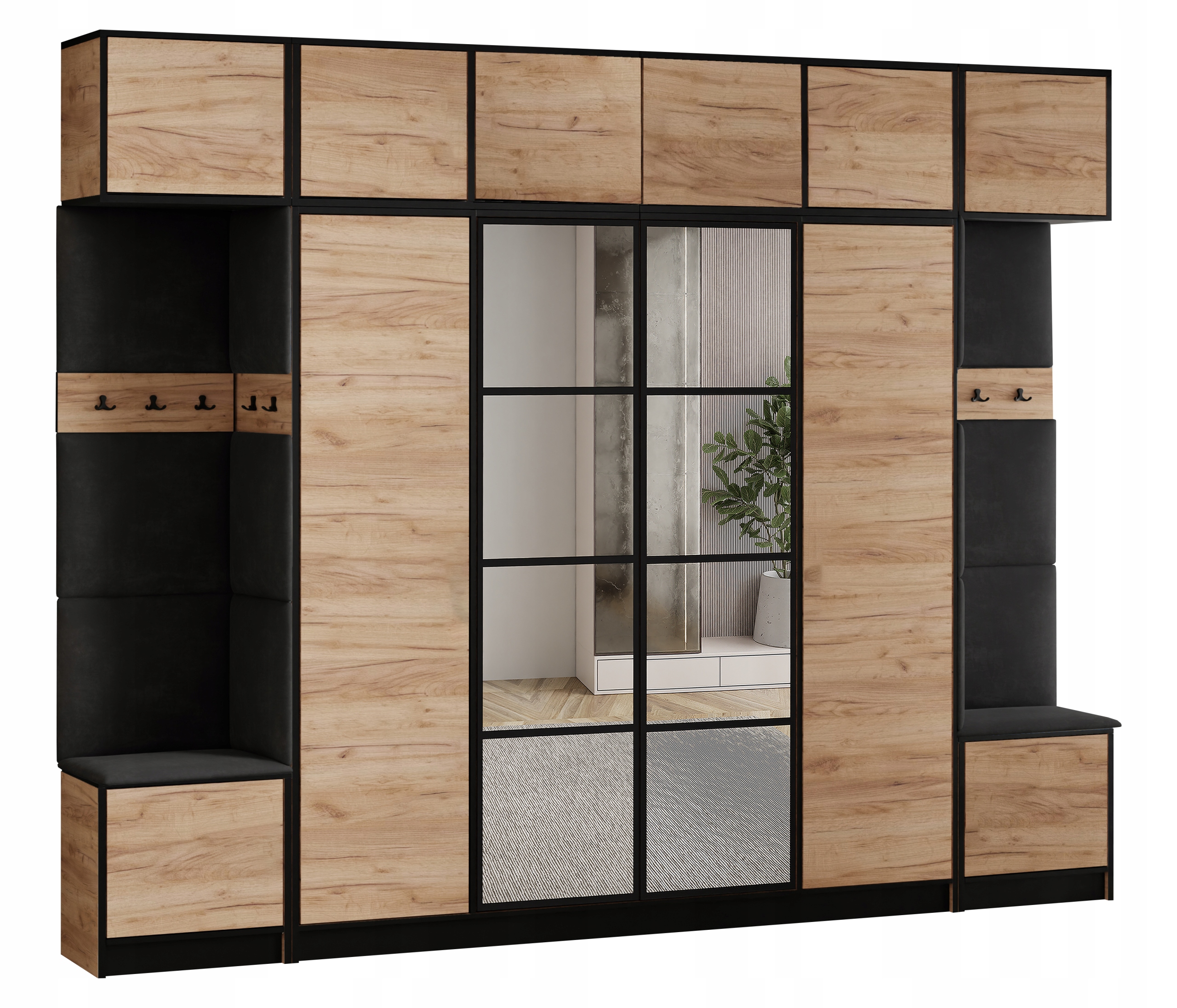 Šatní skříň s nástavcem Costa 17 dub craft černá tkanina, sedák