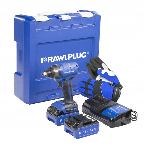 Zakrętarka udarowa 18V 210Nm, 2x aku 5Ah+ład 6,5A+walizka Rawlplug