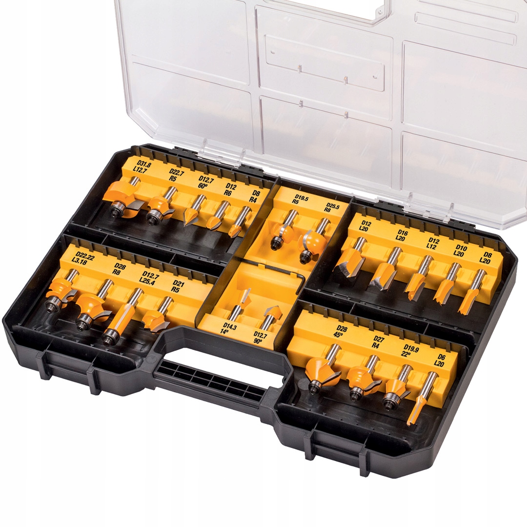 

Zestaw 22 frezów do frezarki 8mm DeWALT DT90017