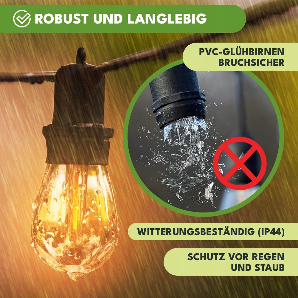 KRUMAD Lampa LED Zewnętrzna 20m E27 Ciepła Biała IP44 Ogród Balkon Taras — miniatura 2