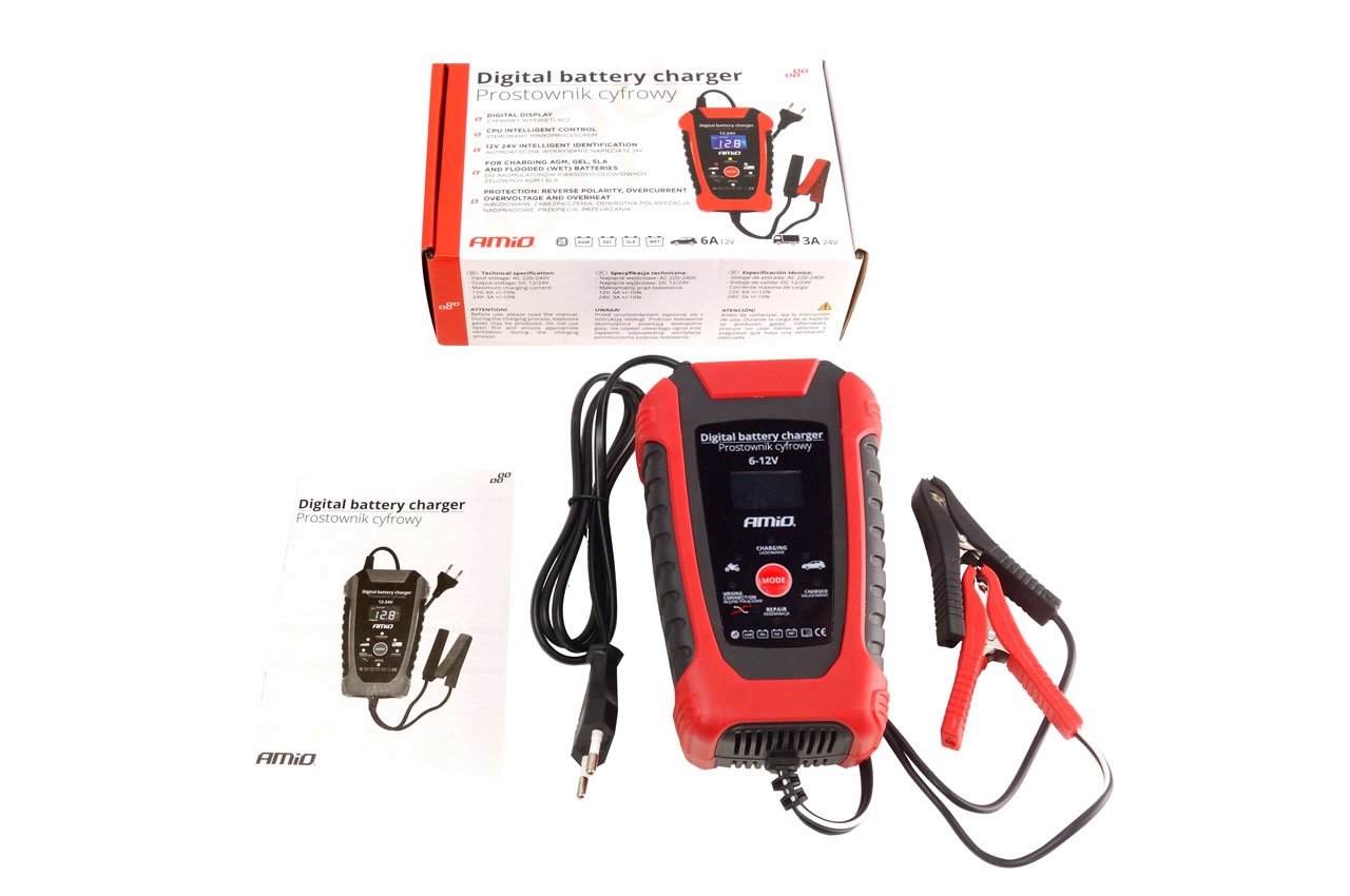 Prostownik AMIO cyfrowy 6V/12V - 2A/6A Marka Amio