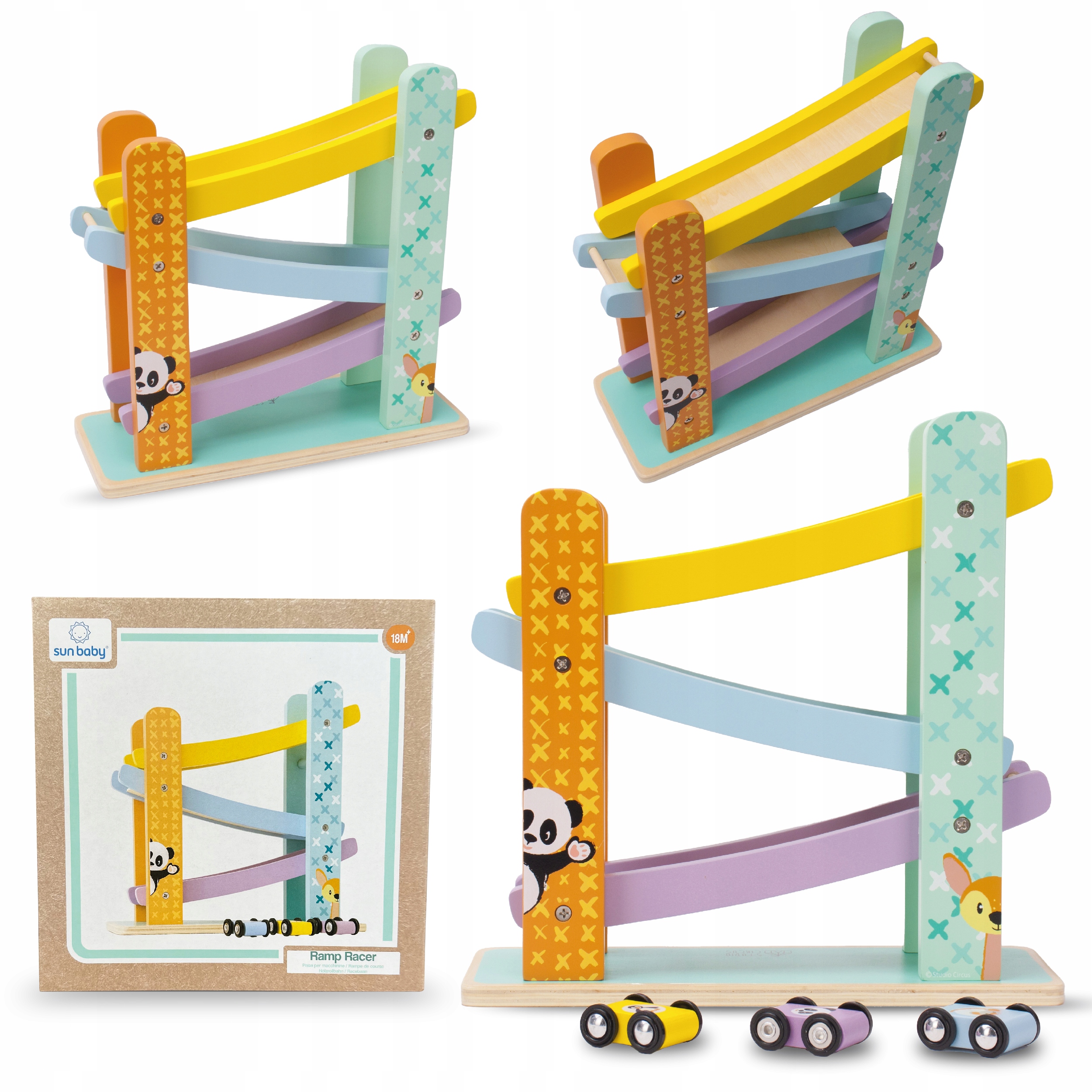 Drewniany tor samochodowy zjeżdżalnia z autkami